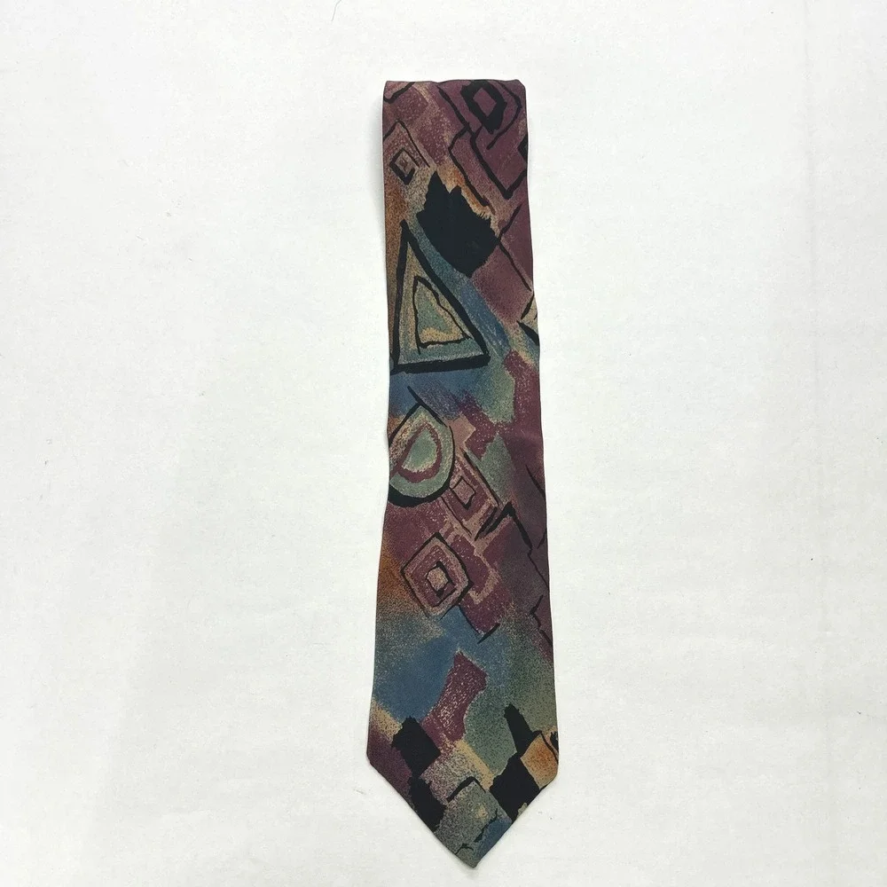 La Fenice 100% Silk‎ Tie Italy Abstract Geometric Pattern Luxury Y2K Vintage